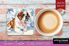 St. Bernard Dog Square Coaster Blue Toile Coaster PNG Product Image 1