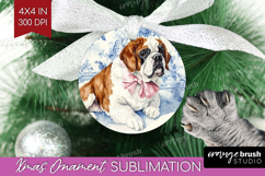 St. Bernard Dog Ornament PNG Blue Toile PNG Sublimation Product Image 1