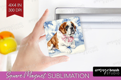 St. Bernard Dog Magnet Sublimation Blue Toile Square Magnet Product Image 1
