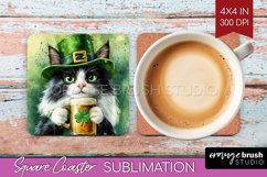 St. Patricks Day Square Coaster - Cute Animals Coaster PNG Product Image 1