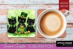St. Patricks Day Square Coaster - Cute Animals Coaster PNG Product Image 1