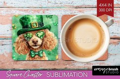 St. Patricks Day Square Coaster - Cute Animals Coaster PNG Product Image 1