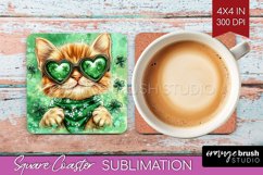 St. Patricks Day Square Coaster - Cute Animals Coaster PNG Product Image 1