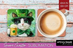 St. Patricks Day Square Coaster - Cute Animals Coaster PNG Product Image 1
