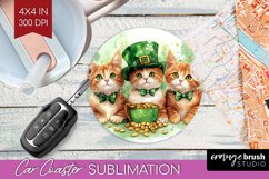 St. Patricks Day Car Coaster - Cute Animals Coaster PNG Product Image 1