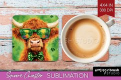 St. Patricks Day Square Coaster - Cute Animals Coaster PNG Product Image 1
