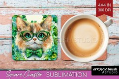 St. Patricks Day Square Coaster - Cute Animals Coaster PNG Product Image 1