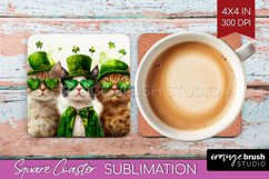 St. Patricks Day Square Coaster - Cute Animals Coaster PNG Product Image 1