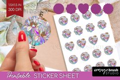 Stained Glass Flowers Round Sticker - Floral Printable Sheet Product Image 1