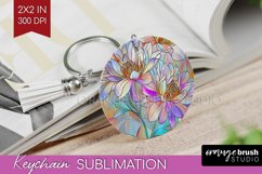 Stained Glass Flowers Keychain PNG - Floral Keychain Product Image 1