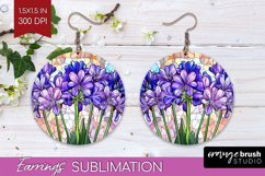 Stained Glass Flowers Round Earrings - Floral PNG Product Image 1