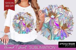 Stained Glass Flowers Round Tshirt Background - Floral PNG Product Image 1