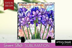 Stained Glass Flowers Slate PNG - Floral Square Slate Product Image 1