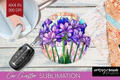 Stained Glass Flowers Car Coaster - Floral Coaster PNG Product Image 1