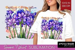 Stained Glass Flowers Square Tshirt Background - Floral PNG Product Image 1