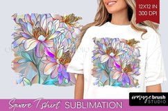 Stained Glass Flowers Square Tshirt Background - Floral PNG Product Image 1
