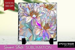 Stained Glass Flowers Slate PNG - Floral Square Slate Product Image 1