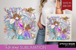 Stained Glass Flowers Tote Bag - Floral Tote Bag PNG Product Image 1