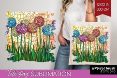 Stained Glass Flowers Tote Bag - Floral Tote Bag PNG Product Image 1