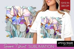 Stained Glass Flowers Square Tshirt Background - Floral PNG Product Image 1