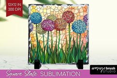 Stained Glass Flowers Slate PNG - Floral Square Slate Product Image 1