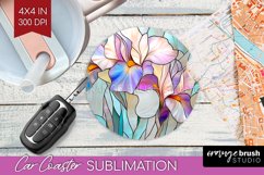 Stained Glass Flowers Car Coaster - Floral Coaster PNG Product Image 1