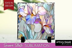 Stained Glass Flowers Slate PNG - Floral Square Slate Product Image 1
