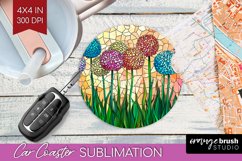 Stained Glass Flowers Car Coaster - Floral Coaster PNG Product Image 1