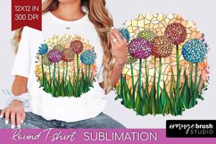 Stained Glass Flowers Round Tshirt Background - Floral PNG Product Image 1