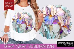 Stained Glass Flowers Round Tshirt Background - Floral PNG Product Image 1