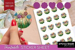 Stained Glass Flowers Round Sticker - Floral Printable Sheet Product Image 1