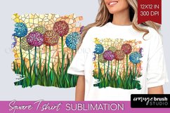 Stained Glass Flowers Square Tshirt Background - Floral PNG Product Image 1