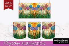 Stained Glass Flowers Mug Wrap - Floral Mug PNG Sublimation Product Image 1