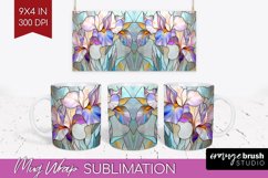 Stained Glass Flowers Mug Wrap - Floral Mug PNG Sublimation Product Image 1