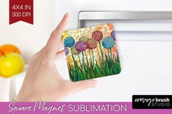 Stained Glass Flowers Magnet Sublimation - Floral Square PNG Product Image 1