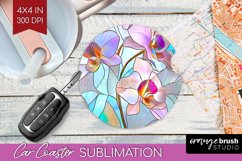 Stained Glass Flowers Car Coaster - Floral Coaster PNG Product Image 1