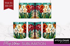 Stained Glass Flowers Mug Wrap - Floral Mug PNG Sublimation Product Image 1