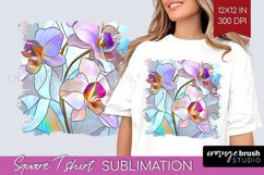 Stained Glass Flowers Square Tshirt Background - Floral PNG Product Image 1