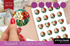 Stained Glass Flowers Round Sticker - Floral Printable Sheet Product Image 1
