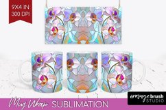 Stained Glass Flowers Mug Wrap - Floral Mug PNG Sublimation Product Image 1