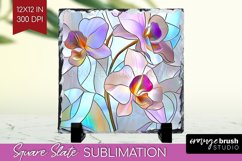 Stained Glass Flowers Slate PNG - Floral Square Slate Product Image 1