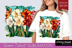 Stained Glass Flowers Square Tshirt Background - Floral PNG Product Image 1