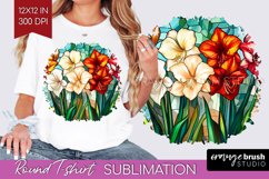 Stained Glass Flowers Round Tshirt Background - Floral PNG Product Image 1