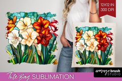 Stained Glass Flowers Tote Bag - Floral Tote Bag PNG Product Image 1