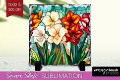 Stained Glass Flowers Slate PNG - Floral Square Slate Product Image 1