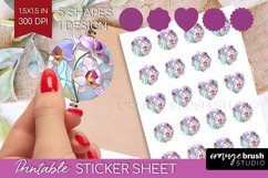 Stained Glass Flowers Round Sticker - Floral Printable Sheet Product Image 1