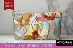 Stained Glass Flowers Cosmetic Bag - Floral Makeup Bag PNG Product Image 1