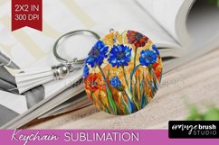Stained Glass Flowers Keychain PNG - Floral Keychain Product Image 1