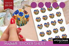 Stained Glass Flowers Round Sticker - Floral Printable Sheet Product Image 1