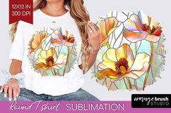 Stained Glass Flowers Round Tshirt Background - Floral PNG Product Image 1